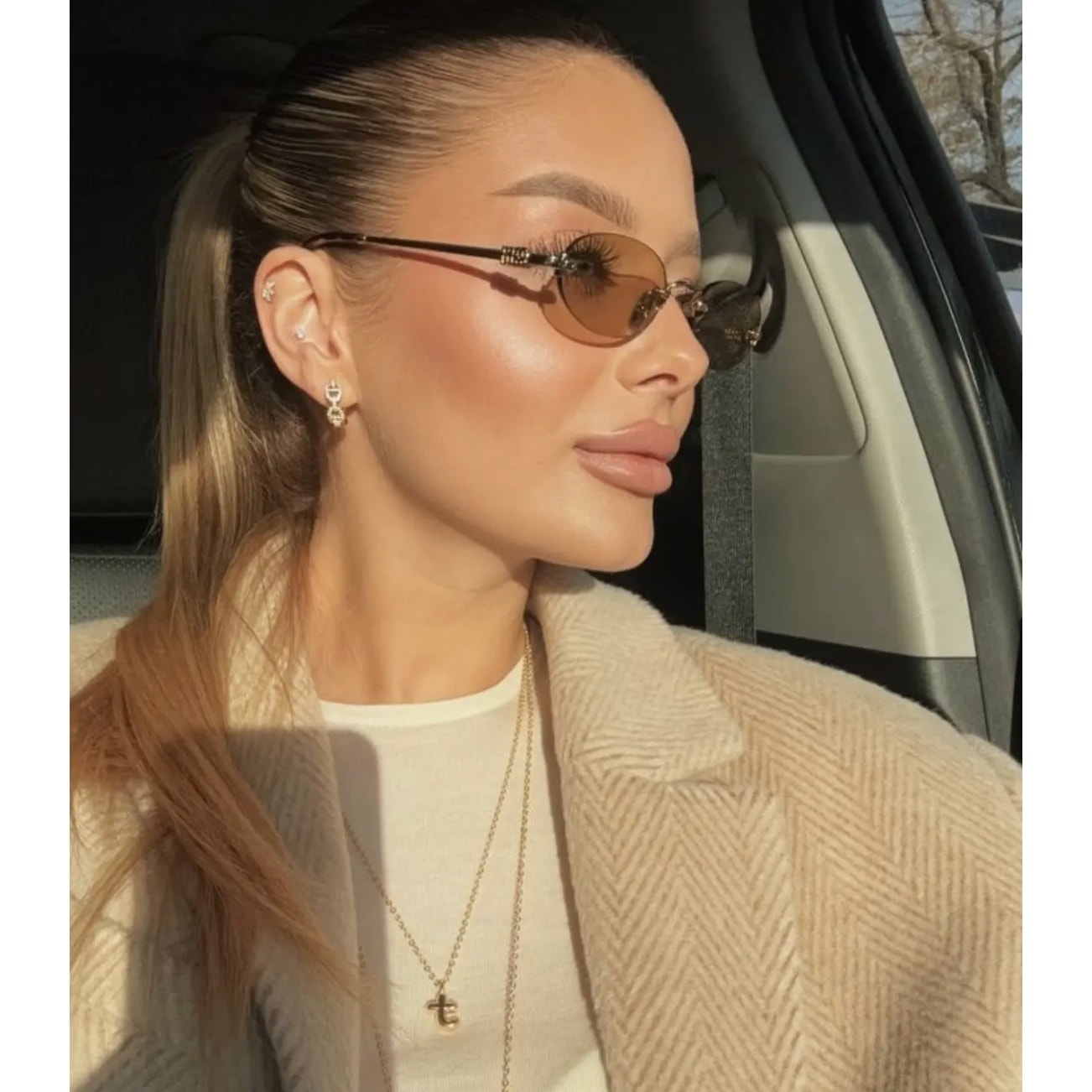 New Miu Miu Mu A54s Rimless Sunglasses In Gold Yellow $578